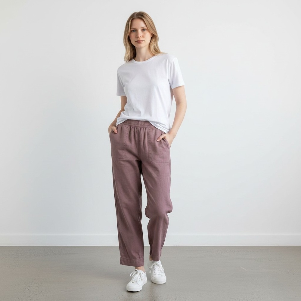 Old Navy Womens Straight Linen Blend Pants Warm Taupe Comfort Waist L 683251-02